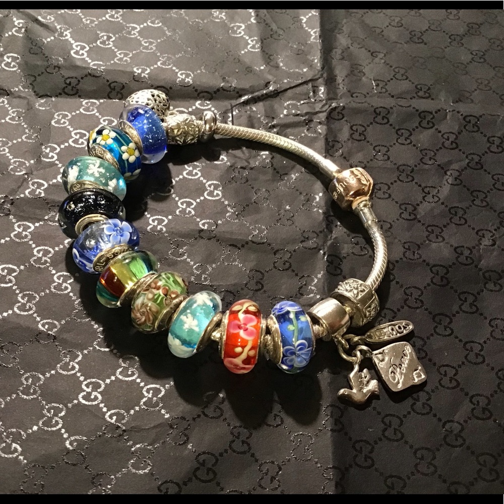 Soufeel sterling charm bracelet w/ 14 charms/clasp